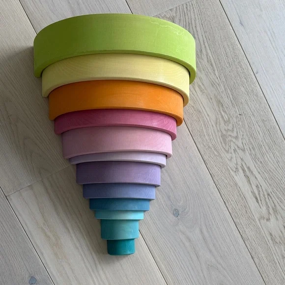 Grimm’s Pastel Colorful Wooden Rainbow Stacker - Picture 3 of 4